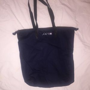 Joes denim tote with black leather straps